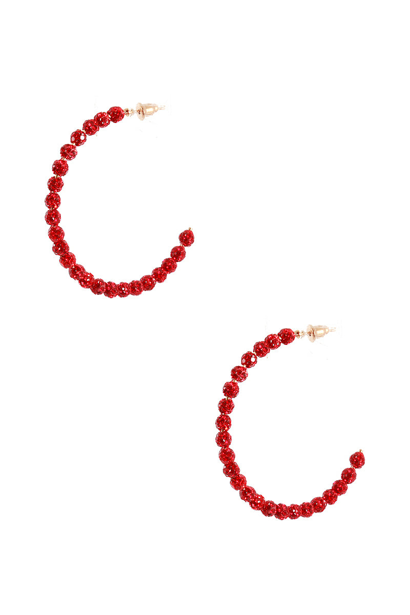 Rhinestone Bead Open Hoop Post Earring - Tigbul's Variety Fashion Shop