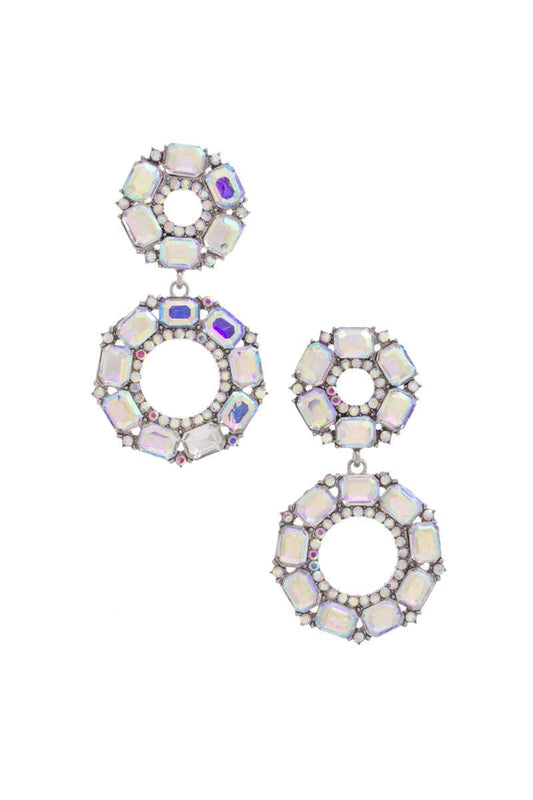 Double Circle Rhinestone Earrings 2 1/2" - Tigbul's Variety Fashion Shop