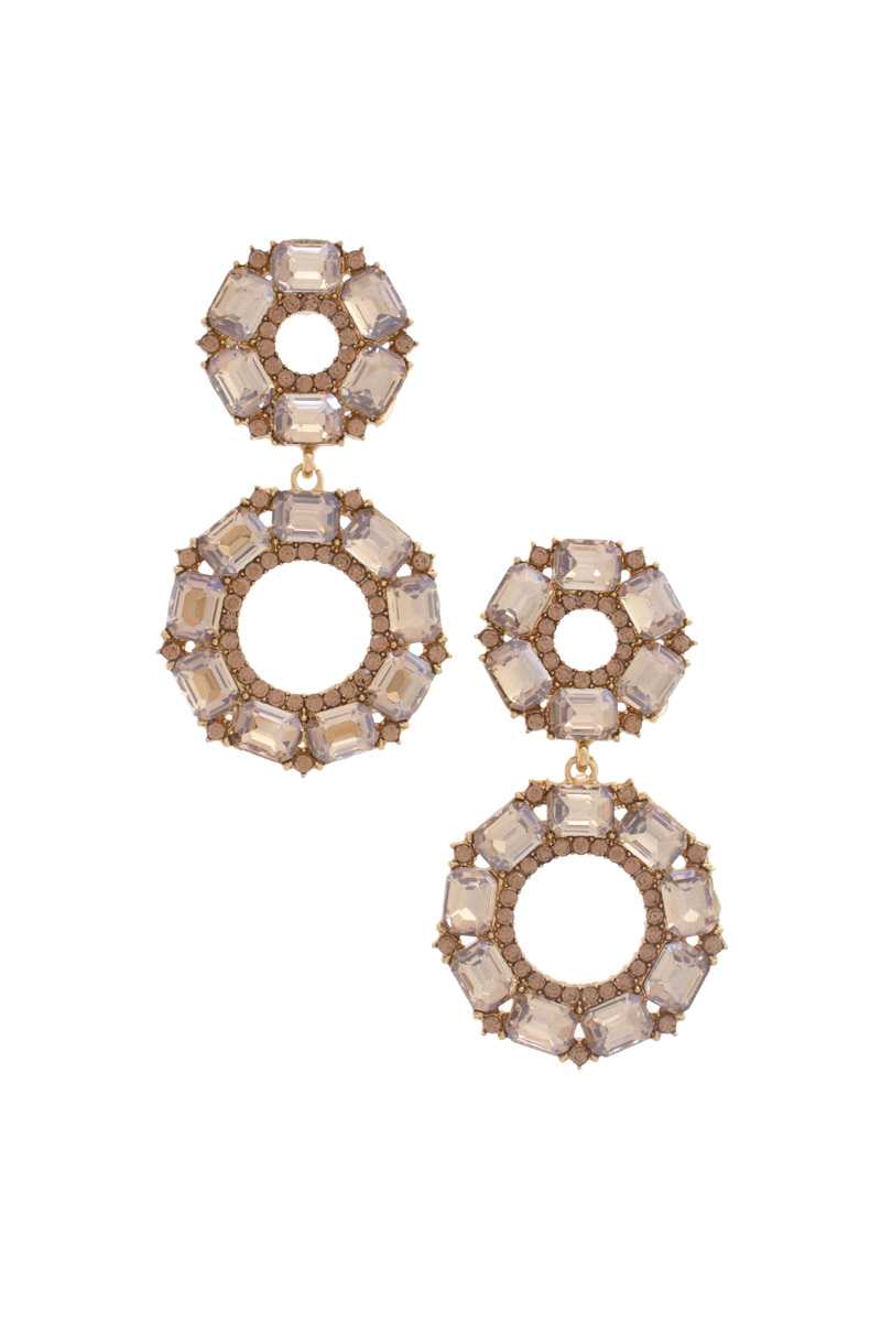 Double Circle Rhinestone Earrings 2 1/2" - Tigbul's Variety Fashion Shop
