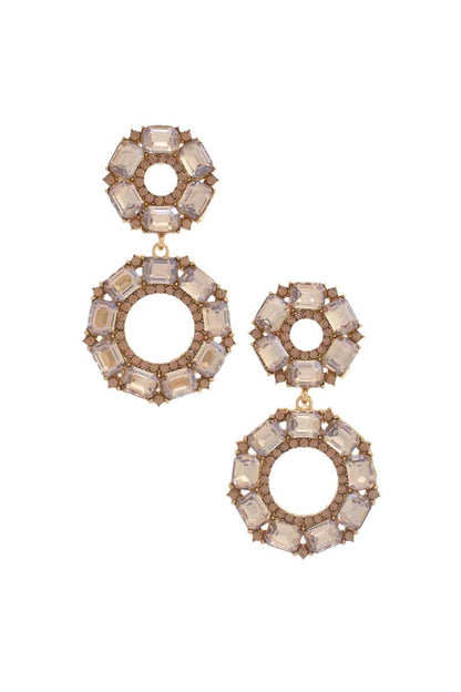 Double Circle Rhinestone Earrings 2 1/2" - Tigbul's Variety Fashion Shop
