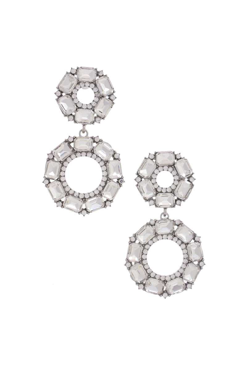 Double Circle Rhinestone Earrings 2 1/2" - Tigbul's Variety Fashion Shop