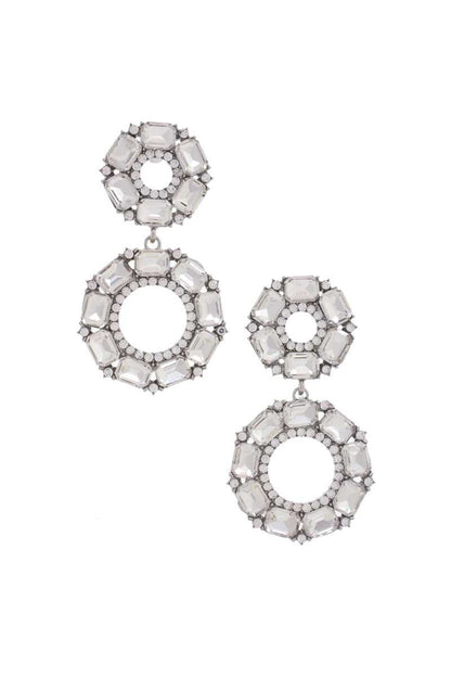 Double Circle Rhinestone Earrings 2 1/2" - Tigbul's Variety Fashion Shop