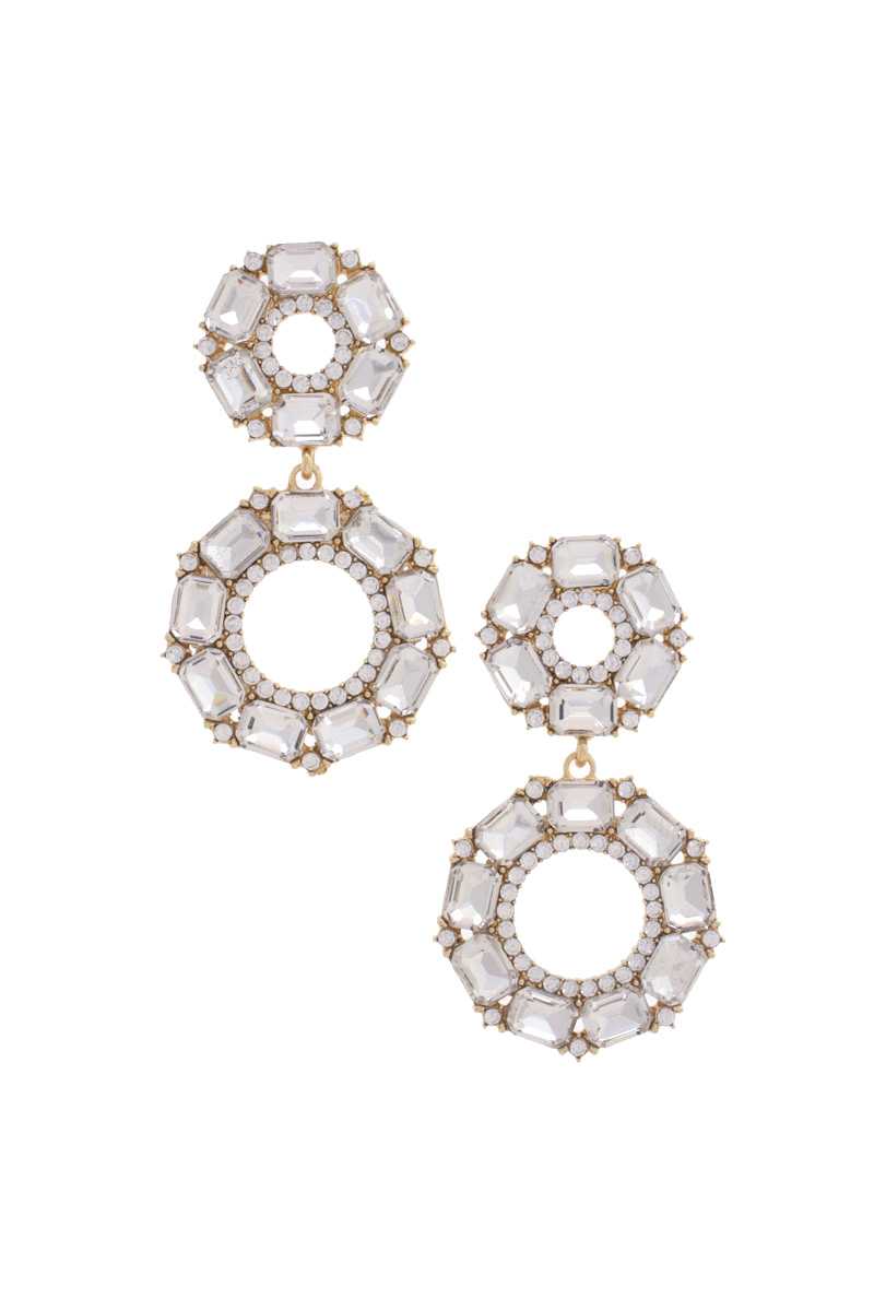 Double Circle Rhinestone Earrings 2 1/2" - Tigbul's Variety Fashion Shop
