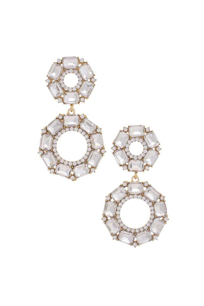 Double Circle Rhinestone Earrings 2 1/2" - Tigbul's Variety Fashion Shop
