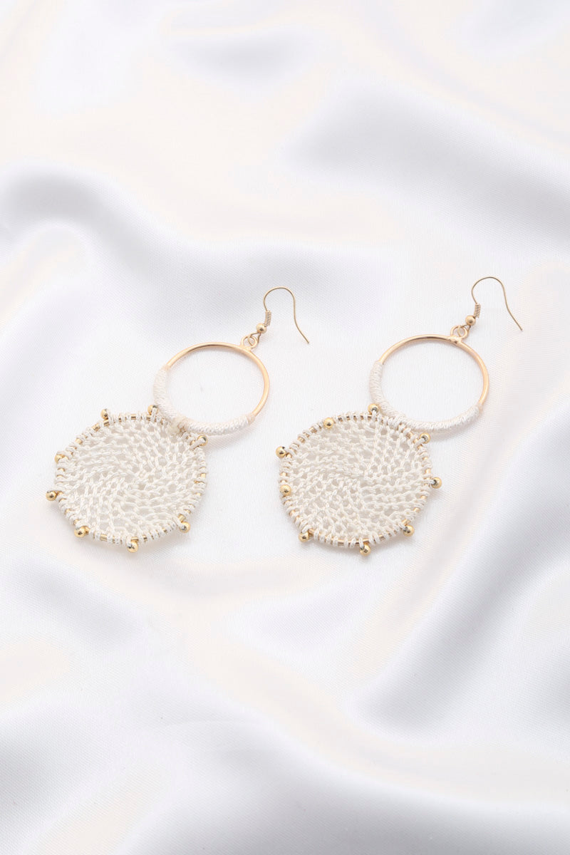 Ivory beaded disc earrings with double hoops and gold-tone hooks