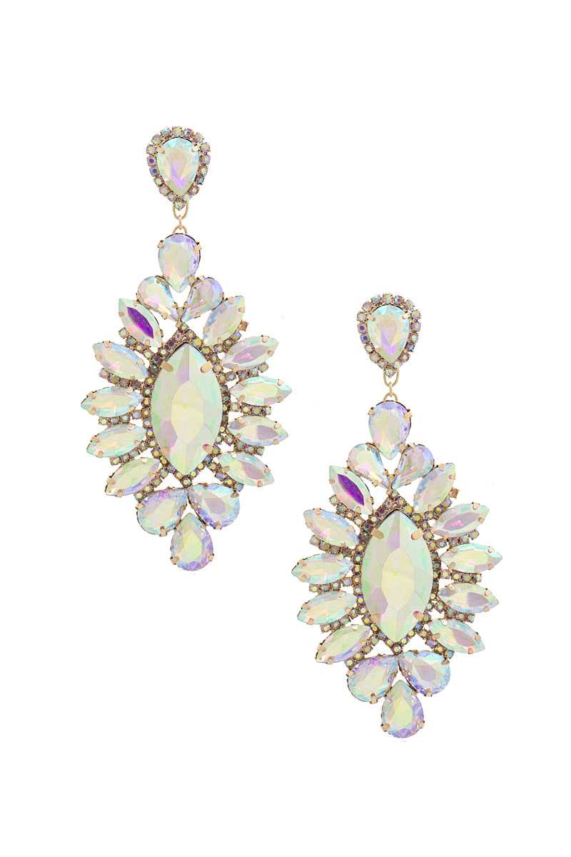 Marquise Rhinestone Dangle Earrings 4.25" - Tigbul's Variety Fashion Shop
