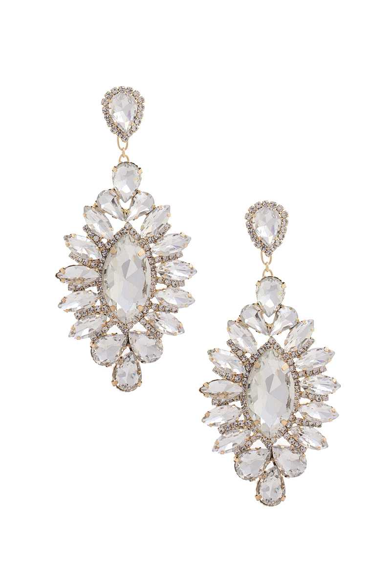 Marquise Rhinestone Dangle Earrings 4.25" - Tigbul's Variety Fashion Shop