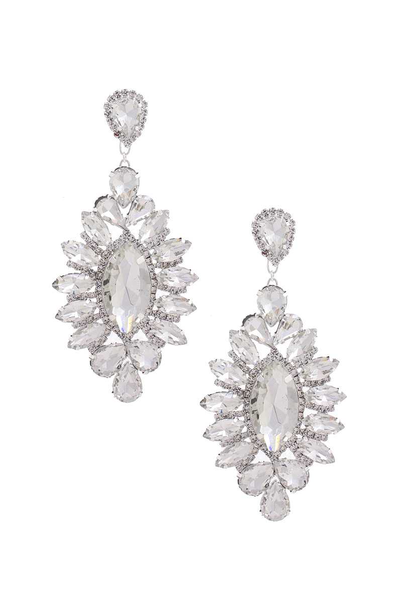 Marquise Rhinestone Dangle Earrings 4.25" - Tigbul's Variety Fashion Shop