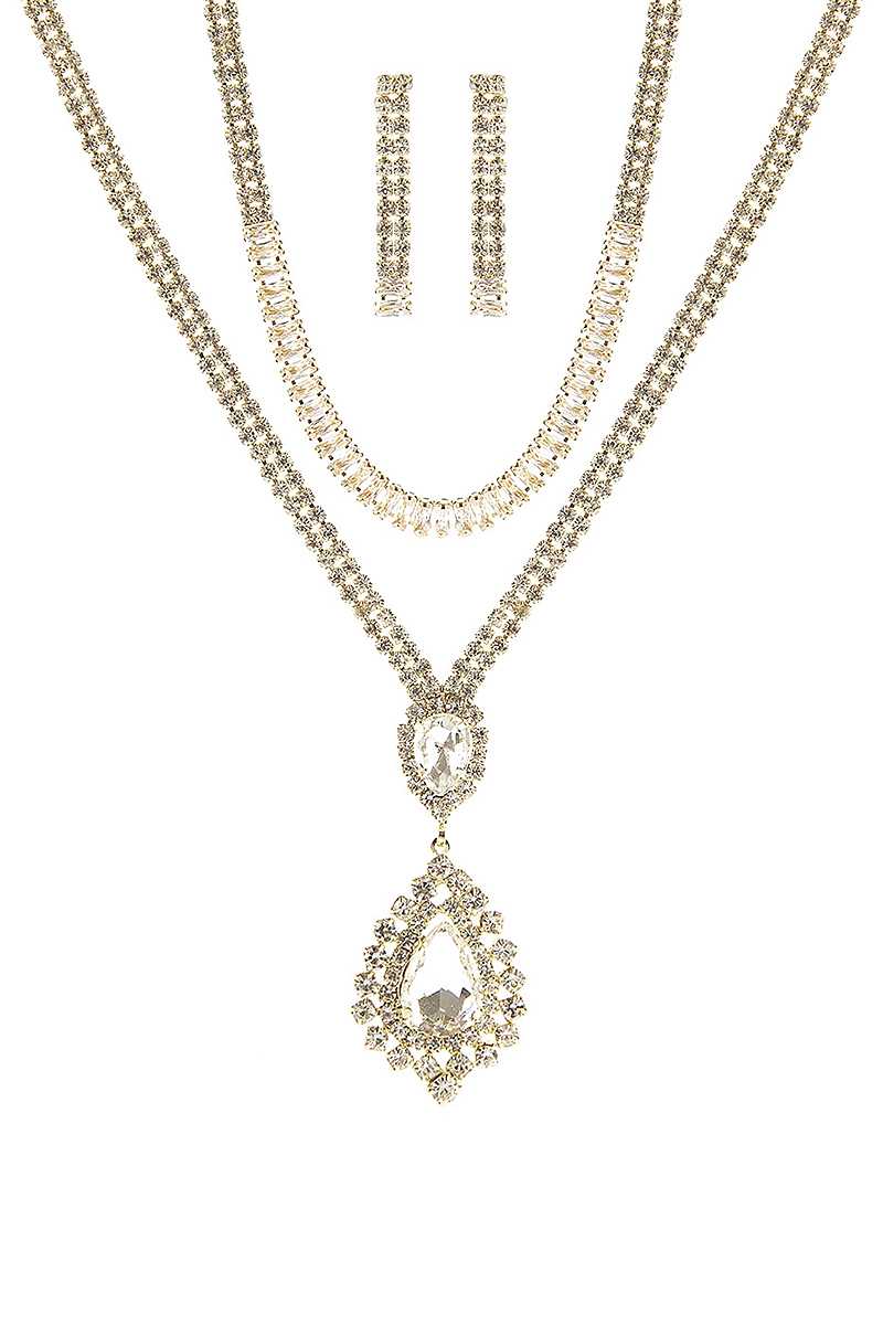 Crystal Dangle Tear Choker And Necklace Set - Tigbul's Variety Fashion Shop