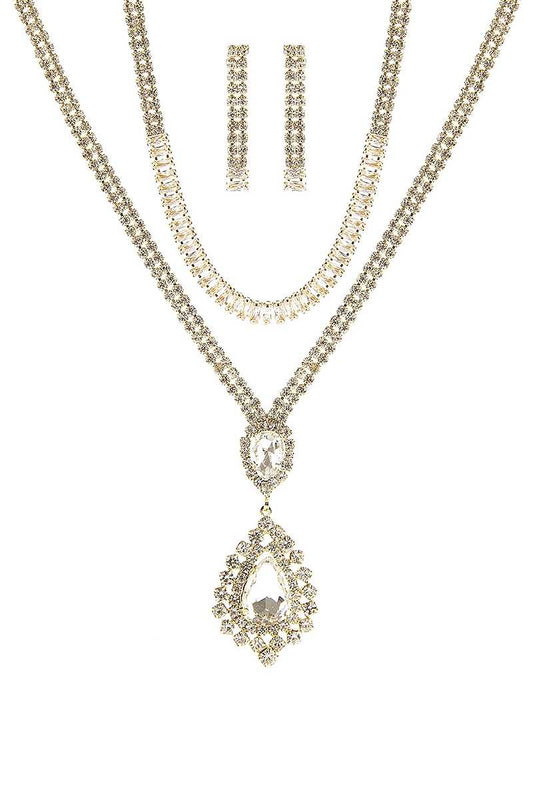 Crystal Dangle Tear Choker And Necklace Set - Tigbul's Variety Fashion Shop