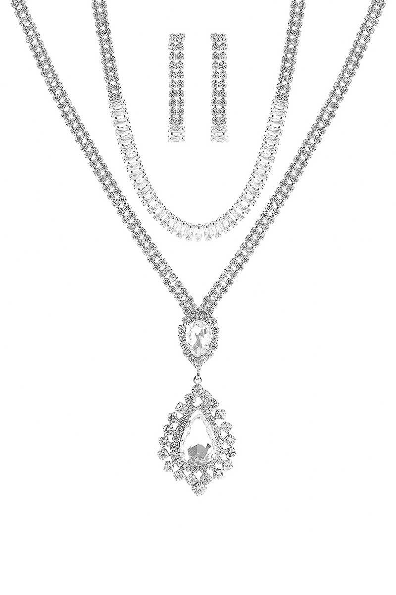 Crystal Dangle Tear Choker And Necklace Set - Tigbul's Variety Fashion Shop
