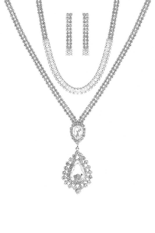 Crystal Dangle Tear Choker And Necklace Set - Tigbul's Variety Fashion Shop
