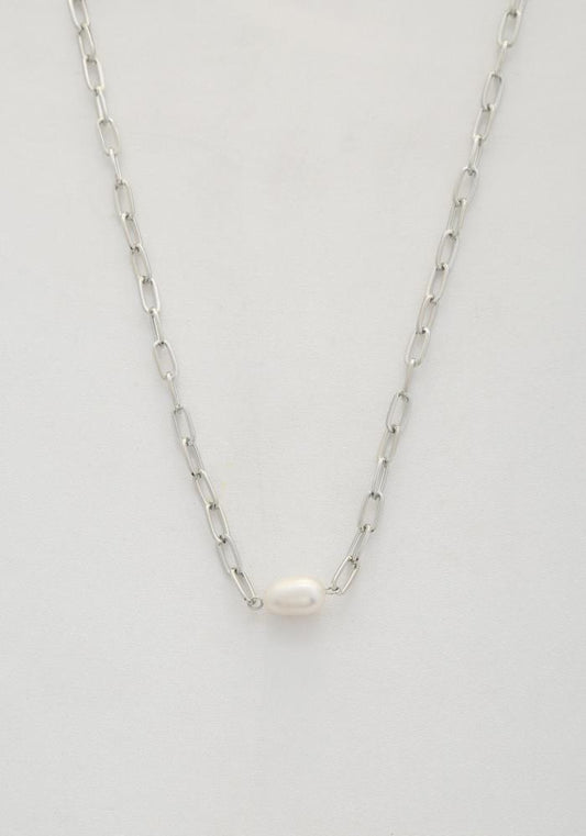 Pearl Bead Oval Link Necklace - Tigbul's Variety Fashion Shop