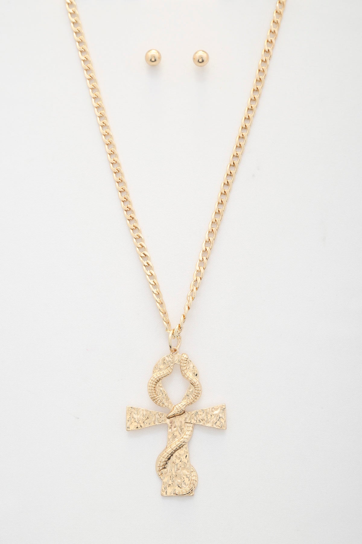 Snake Wrap Cross Pendant Curb Link Necklace - Tigbul's Variety Fashion Shop