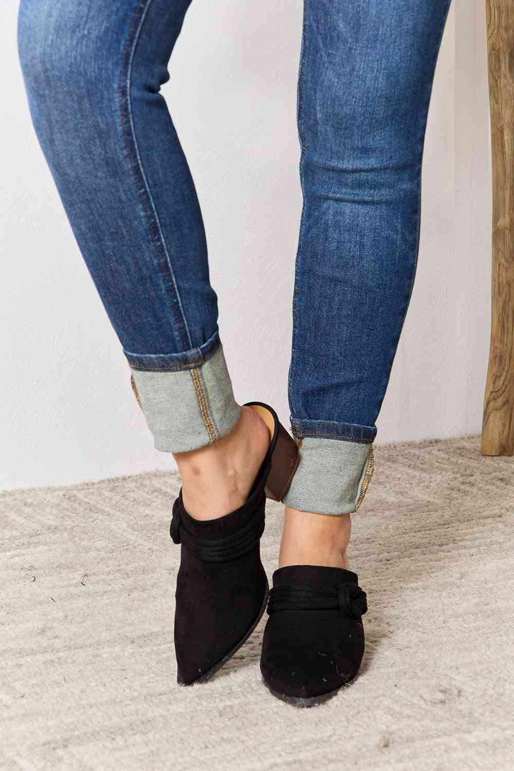 Black Pointed-Toe Braided Trim Mules - Tigbul's Variety Fashion Shop