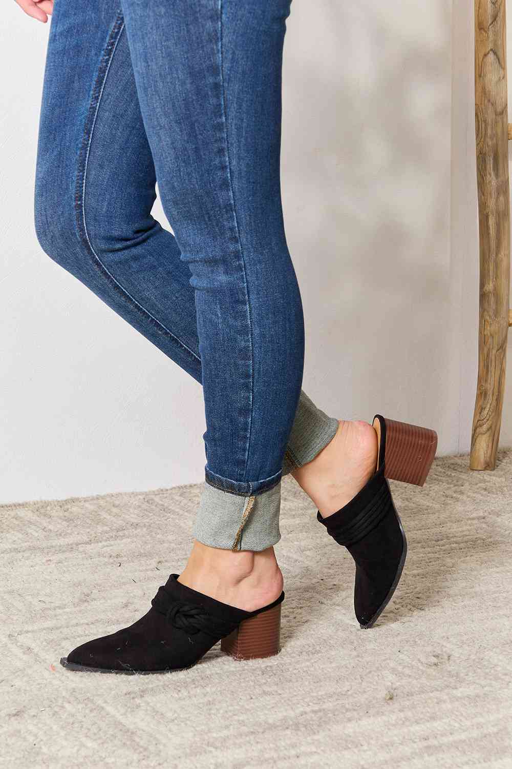 Black Pointed-Toe Braided Trim Mules - Tigbul's Variety Fashion Shop