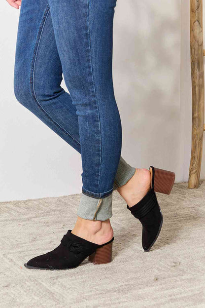 Black Pointed-Toe Braided Trim Mules - Tigbul's Variety Fashion Shop
