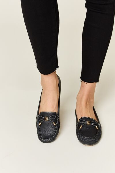 Black Slip-on Bow Flats Loafers - Tigbul's Variety Fashion Shop