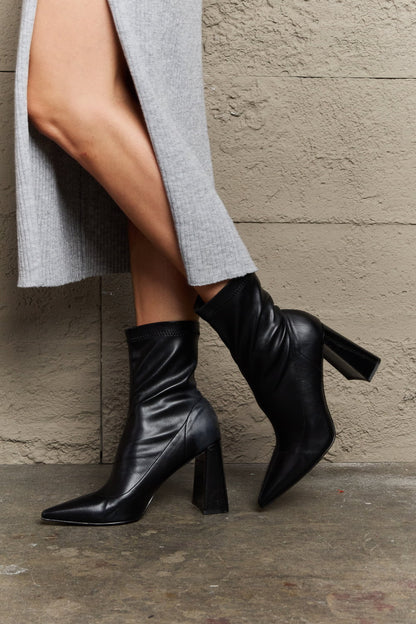 Black Stacy Block Heel Sock Boots - Tigbul's Variety Fashion Shop