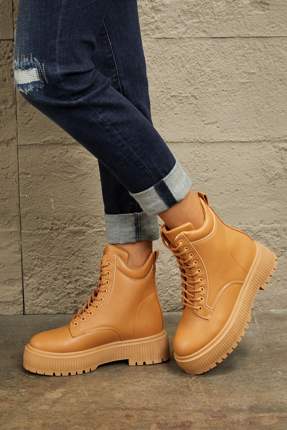 Light Brown Platform Combat Boots - Tigbul's Variety Fashion Shop