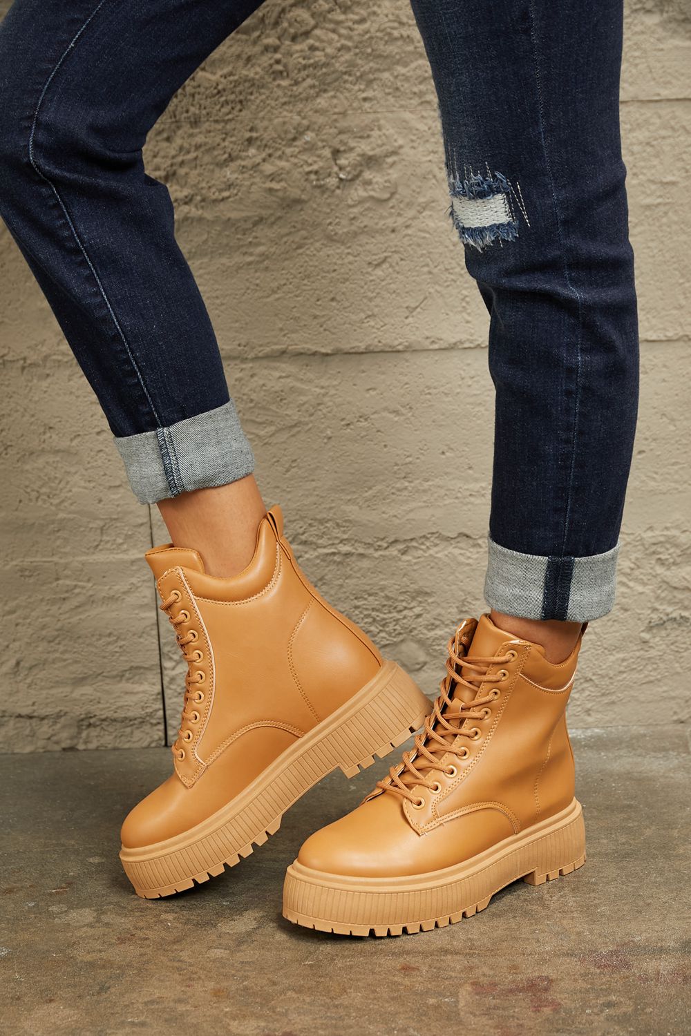Light Brown Platform Combat Boots - Tigbul's Variety Fashion Shop