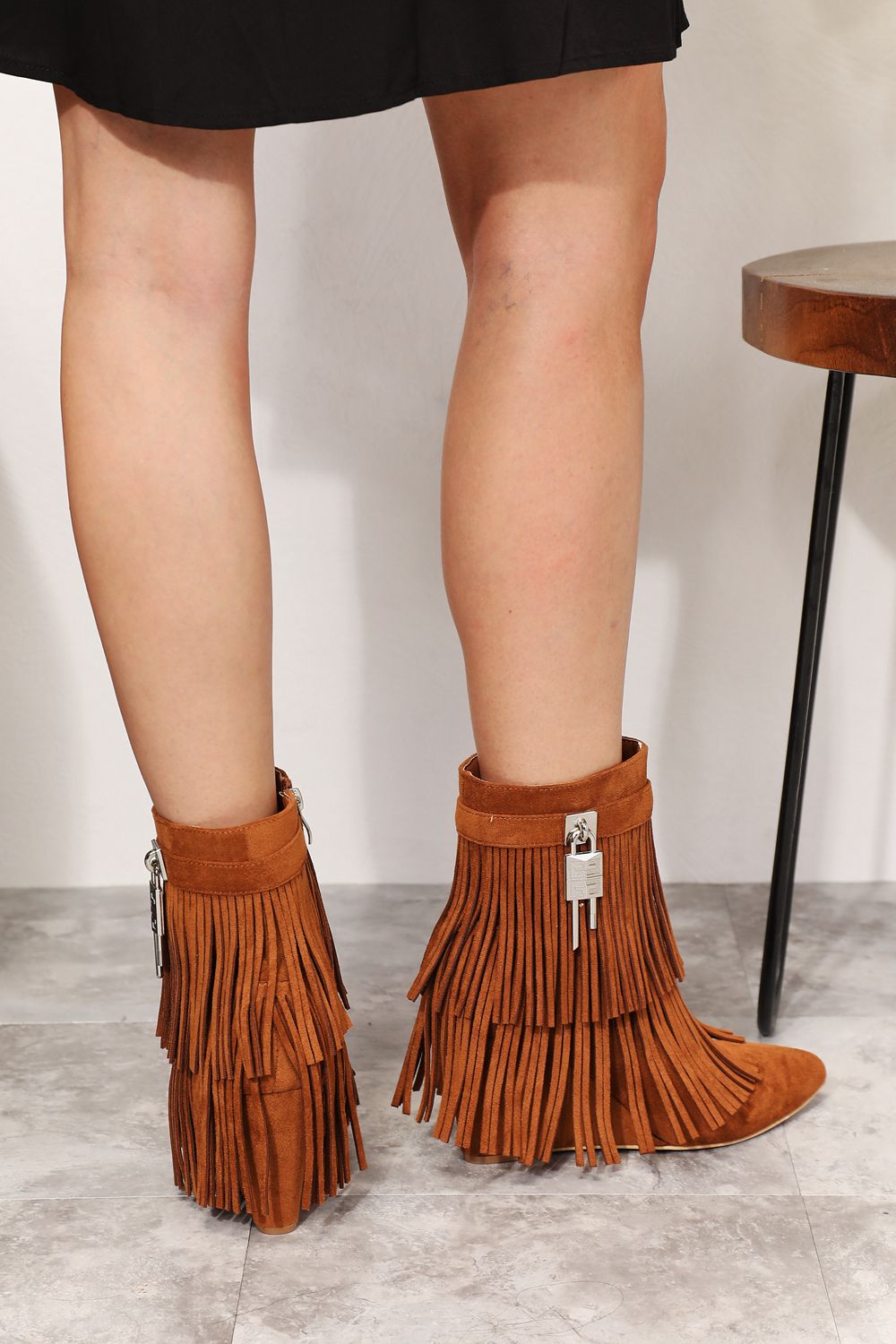 Women's Tassel Wedge Heel Ankle Booties - Tigbul's Variety Fashion Shop