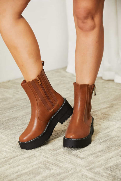 Chestnut Brown Side Zip Platform Boots - Tigbul's Variety Fashion Shop