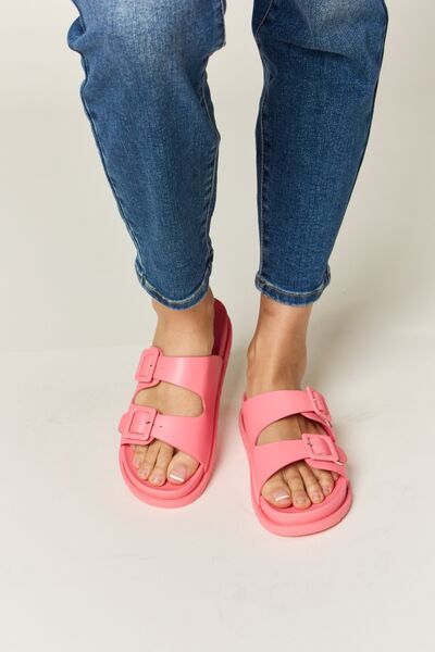 Pink Double Buckle Open Toe Sandals - Tigbul's Variety Fashion Shop