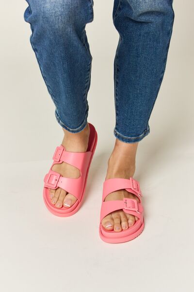 Pink Double Buckle Open Toe Sandals - Tigbul's Variety Fashion Shop