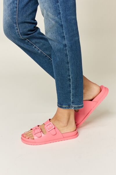 Pink Double Buckle Open Toe Sandals - Tigbul's Variety Fashion Shop