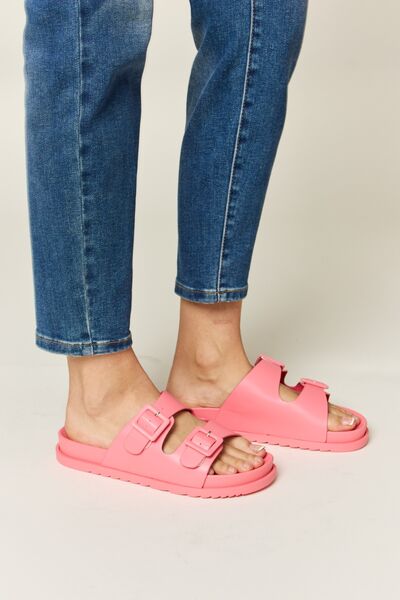 Pink Double Buckle Open Toe Sandals - Tigbul's Variety Fashion Shop
