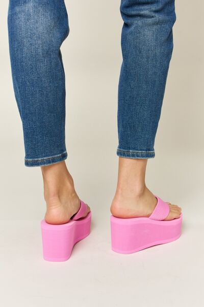 Pink Open Toe Platform Wedge Sandals - Tigbul's Variety Fashion Shop