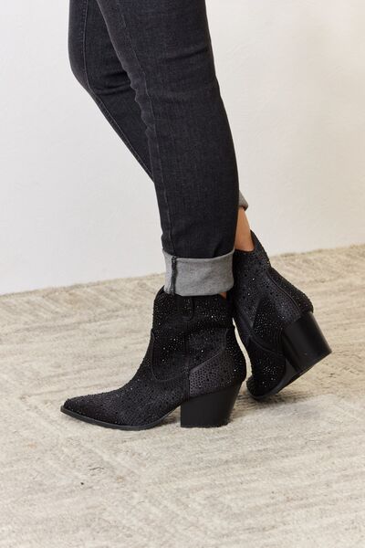 Black Rhinestone Ankle Cowboy Boots - Tigbuls Variety Fashion
