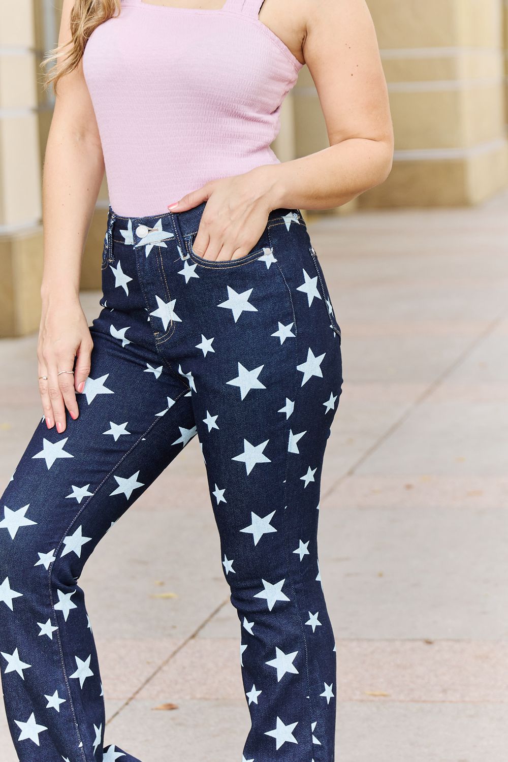 Judy Blue Janelle Full Size High Waist Star Print Flare Jeans - Tigbul's Fashion