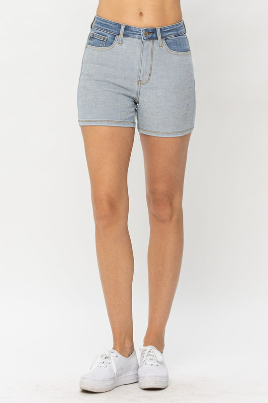 Judy Blue Full Size Color Block Denim Shorts - Tigbuls Variety Fashion