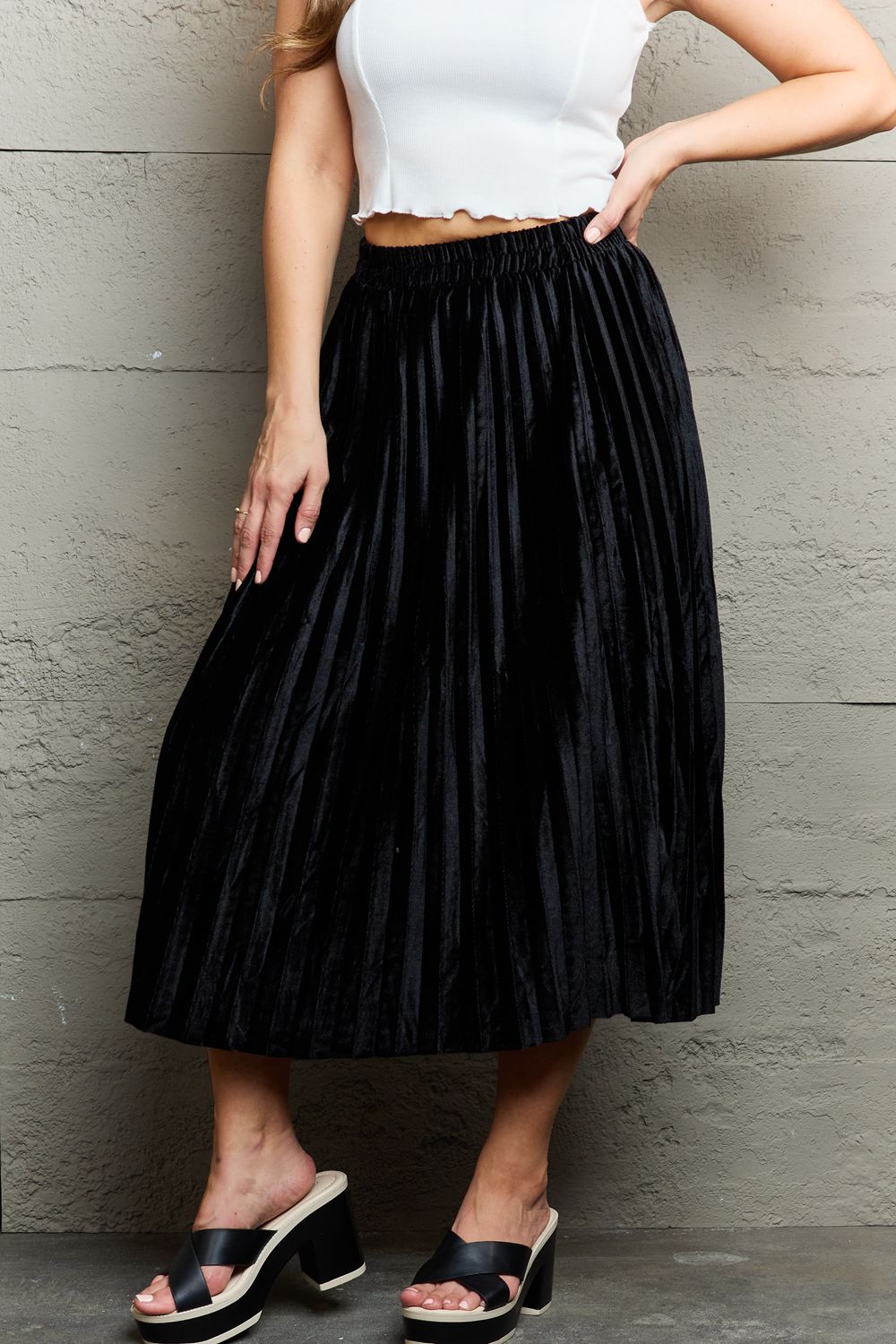 Ninexis Accordion Pleated Flowy Midi Skirt - Tigbul's Fashion
