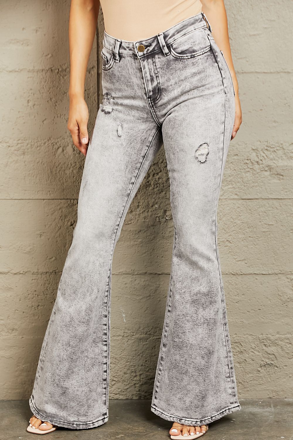 BAYEAS High Waisted Acid Wash Flare Jeans - Tigbul's Fashion
