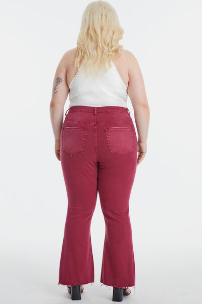  Red High Waist Distressed Raw Hem Flare Jeans S-22W- Tigbuls Variety Fashion