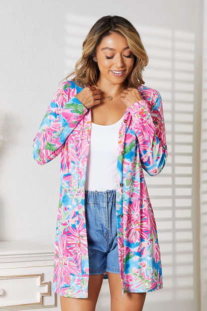 Double Take Floral Open Front Long Sleeve Cardigan - Tigbuls Variety Fashion