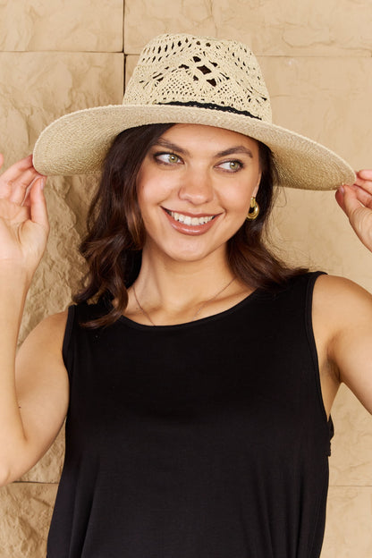 Fame Fight Through It Lace Detail Straw Braided Fashion Sun Hat - Tigbul's Fashion