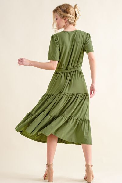 And The Why Soft Short Sleeve Tiered Midi Dress - Tigbuls Variety Fashion