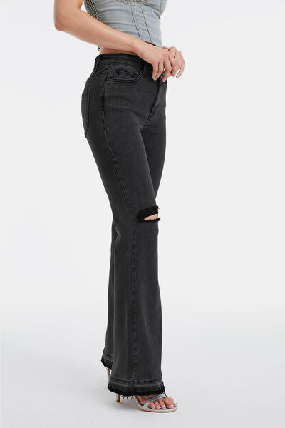 BAYEAS Full Size High Waist Distressed Raw Hem Flare Jeans - Tigbuls Variety Fashion
