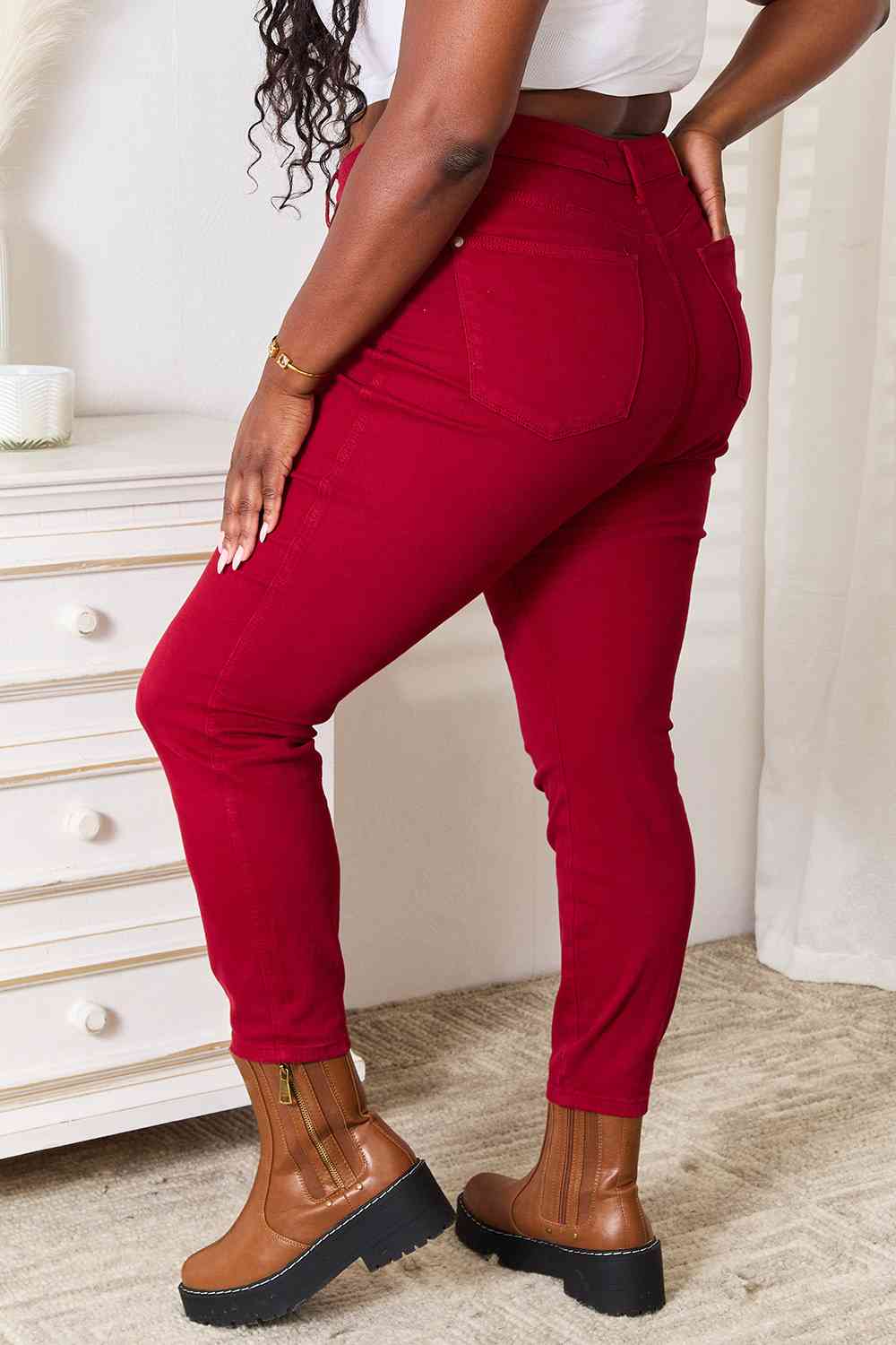 Judy Blue Full Size High Waist Tummy Control Skinny Jeans in Red - Tigbuls Variety Fashion