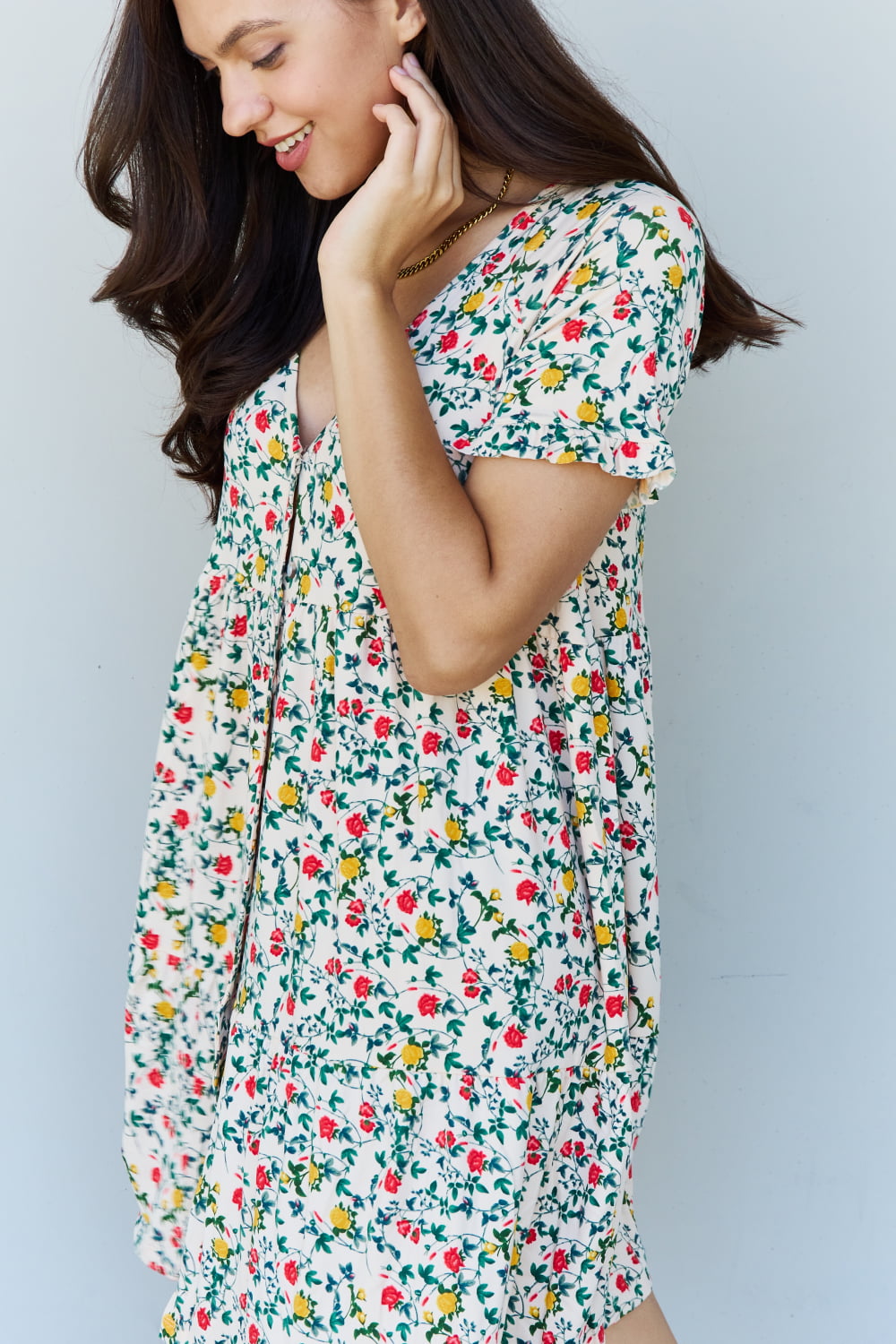Ninexis Follow Me Full Size V-Neck Ruffle Sleeve Floral Dress - Tigbul's Fashion