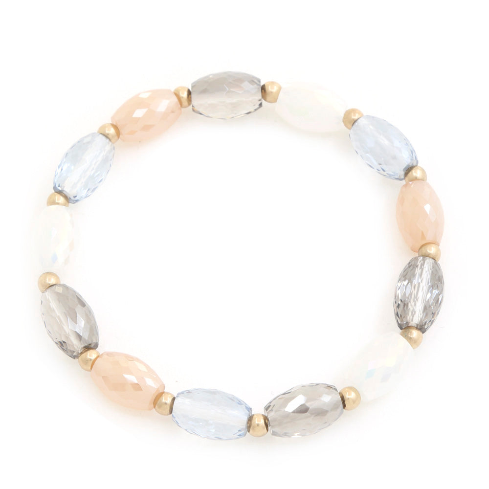 Beaded bracelet with multicolor faceted oval beads and gold-tone spacers