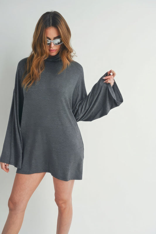 Bell Sleeve Turtle Neck Dress - Tigbul's Variety Fashion Shop