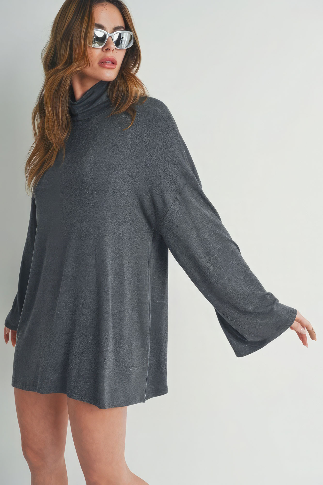 Bell Sleeve Turtle Neck Dress - Tigbul's Variety Fashion Shop