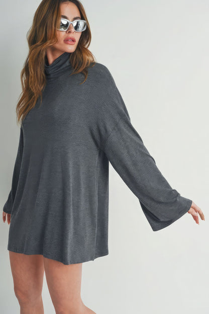 Bell Sleeve Turtle Neck Dress - Tigbul's Variety Fashion Shop