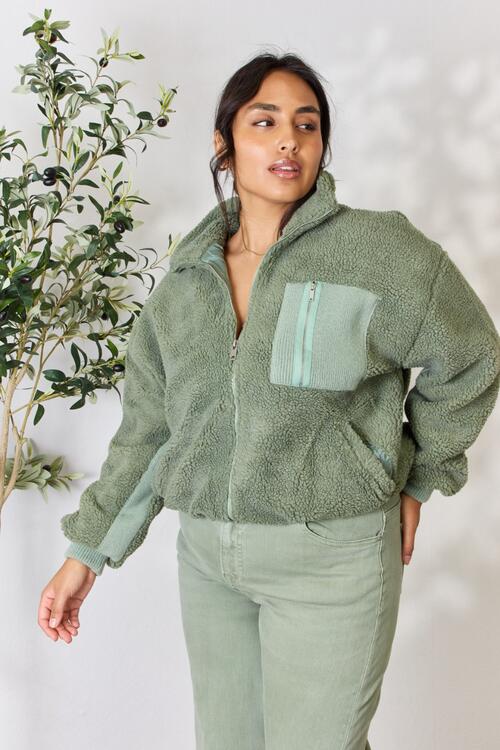 Green Zip Up Collared Neck Jacket - Tigbuls Variety Fashion