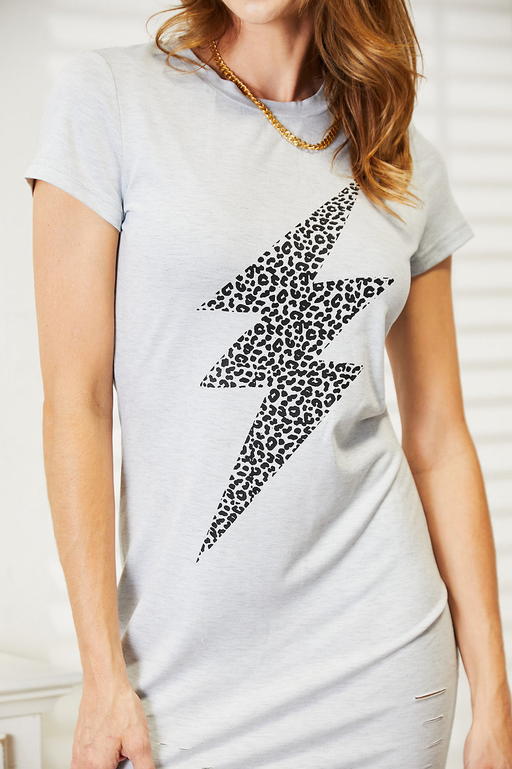 Double Take Leopard Lightning Graphic Tee Dress - Tigbuls Variety Fashion